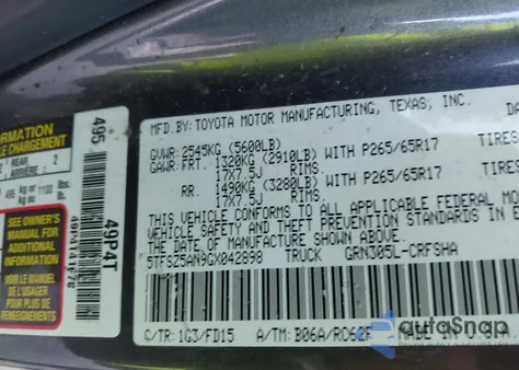 2016 Toyota Tacoma Trd Sport from USA, damaged, VIN 5TFSZ5AN9GX042898